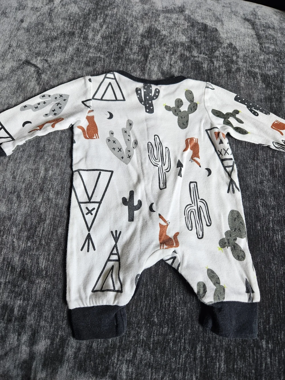 Cactus And Teepee Print One-Piece Bodysuit with Black Trim
